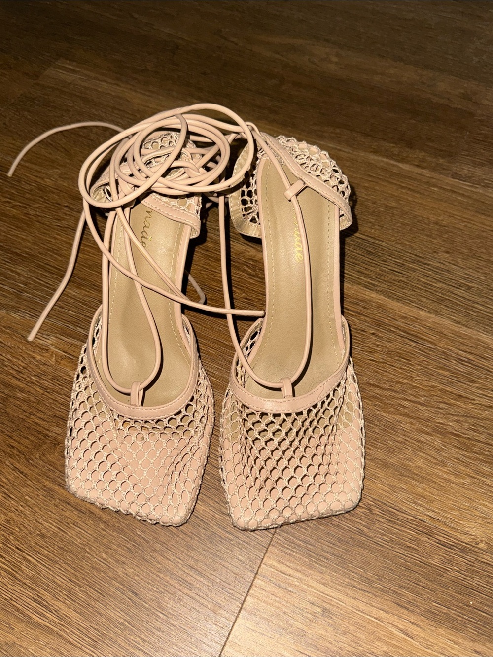 Women's Nude Lace-Up Mesh Sandals
